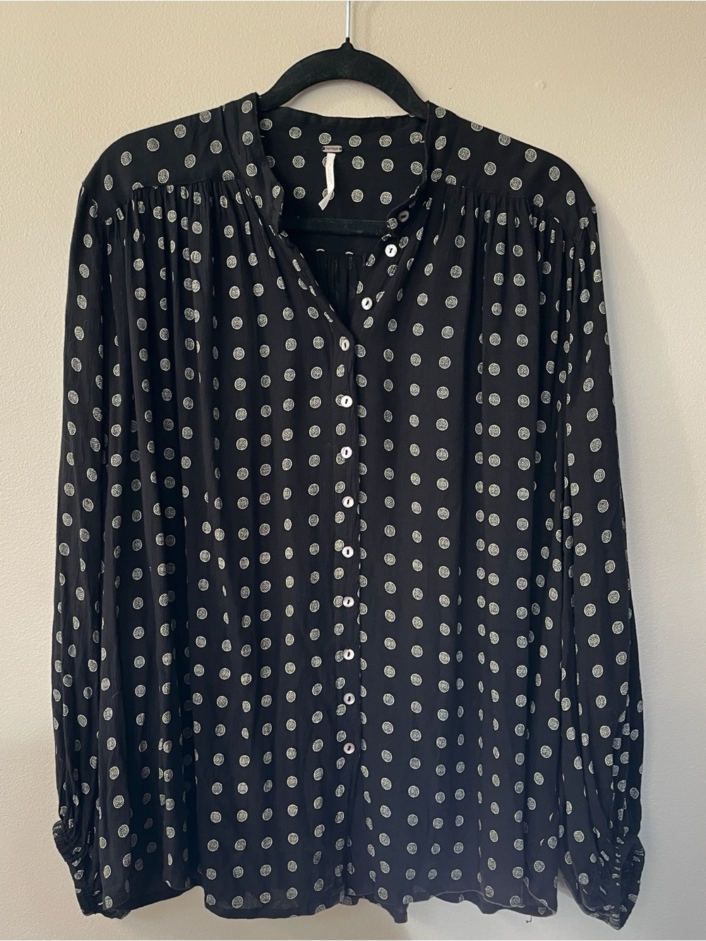 Free People Black Ivory Medallion Flowy Oversized Button-Up Blouse